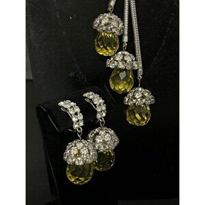 Vtg RARE Fred A. Block Necklace Earrings Set 60s Yellow Crystal Rhinestone